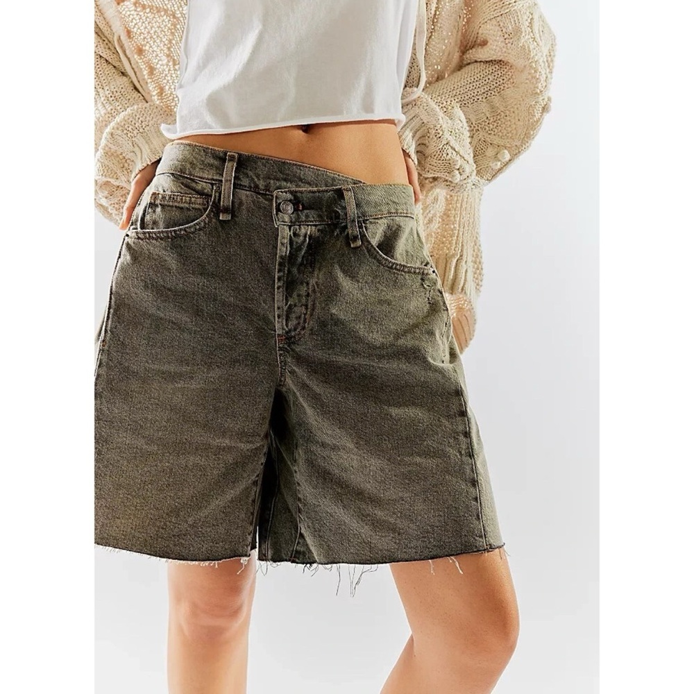 NWT Free People Boomerang Long Jean Shorts Gray 27